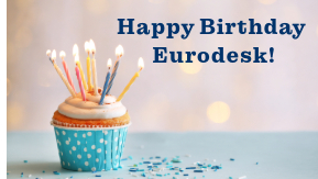 Foto: Cupcake und Schriftzug "Happy Birthday Eurodesk!"